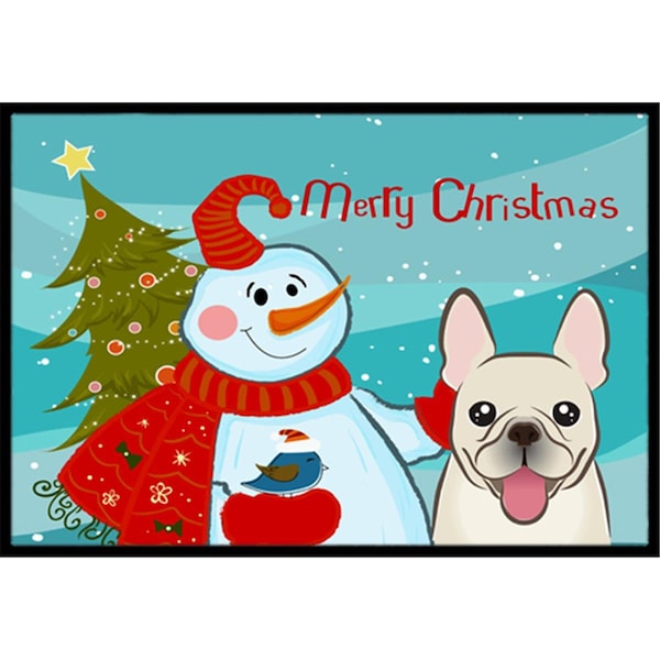 Carolines Treasures Snowman With French Bulldog Indoor and Outdoor Mat- 18 x 27 in. BB1858MAT - main